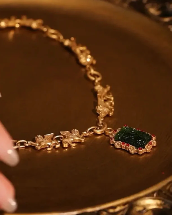 24k Gold Plate Green Gemstone Necklace - Image 7