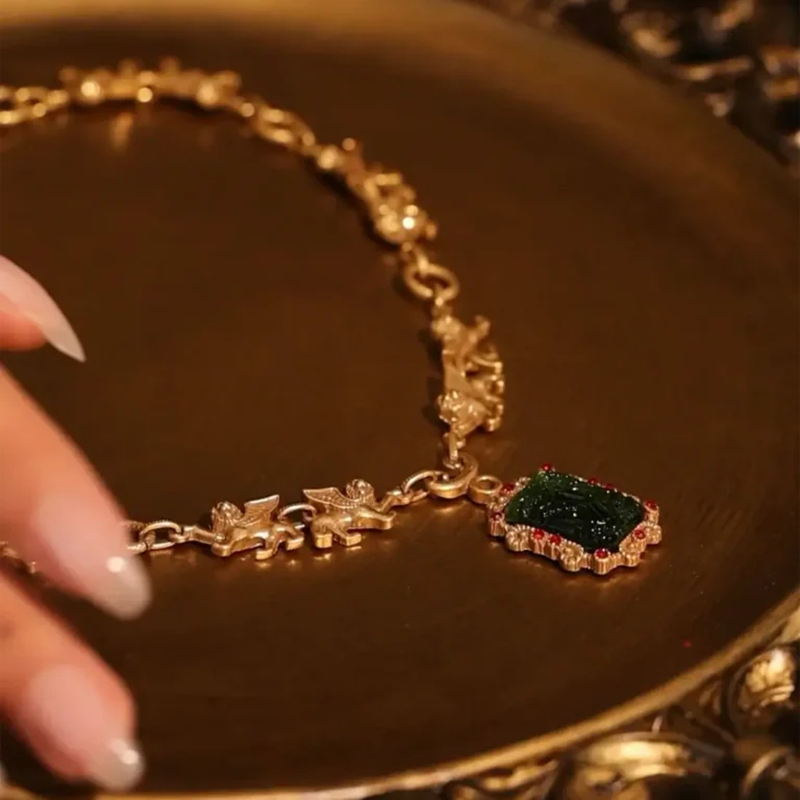 24k Gold Plate Green Gemstone Necklace - Image 7