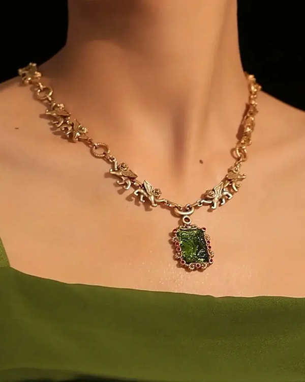 24k Gold Plate Green Gemstone Necklace - Image 8