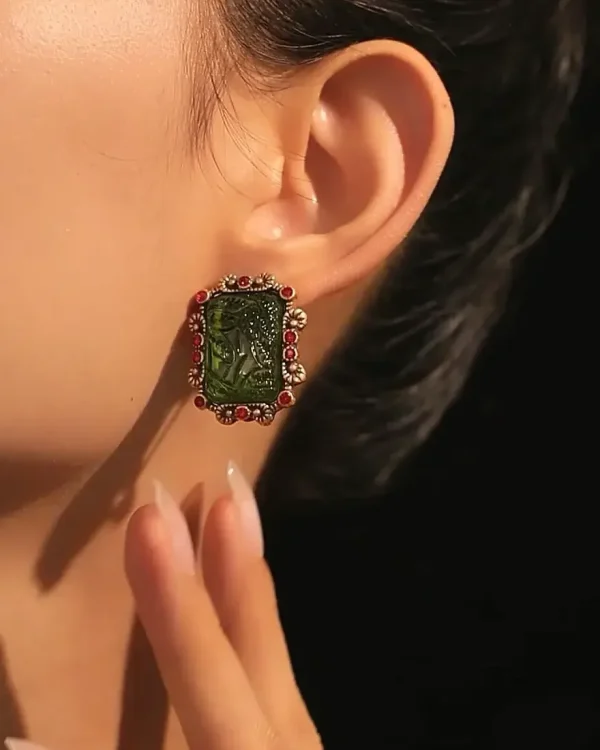 24k Gold Plate Green Gemstone earring