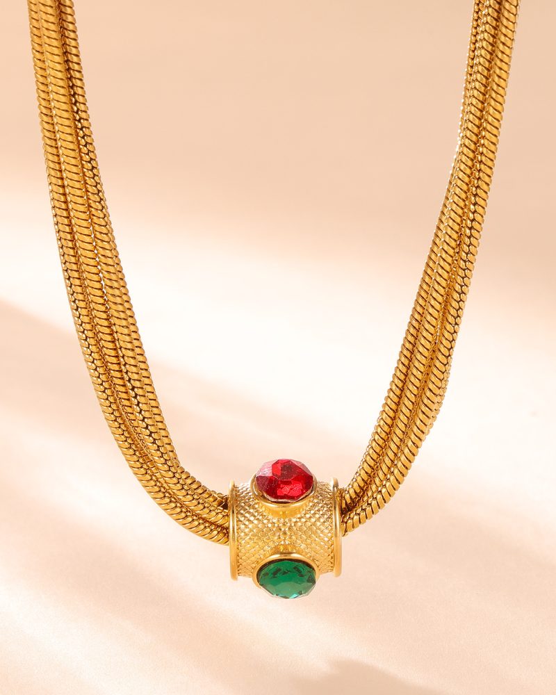 Alternative view of Vintage Layered Necklace with Colorful Gemstones