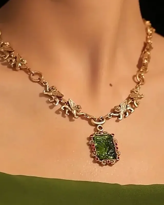 24k Gold Plate Green Gemstone Necklace