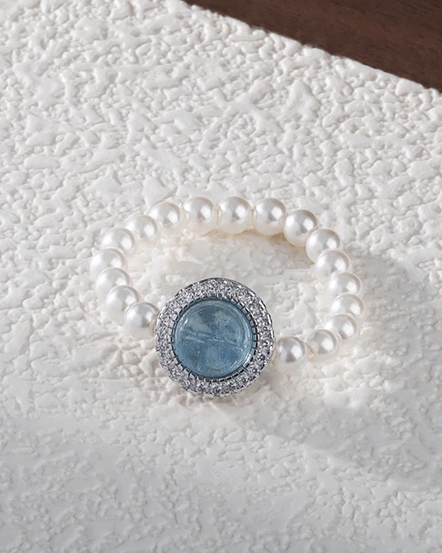 Aquamarine Pearl Bead Ring Knuckle Finger Rings
