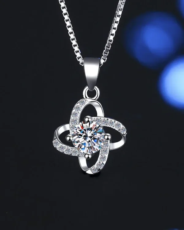 1CT Love Knot Moissanite Necklace S925 Anniversary Pendant