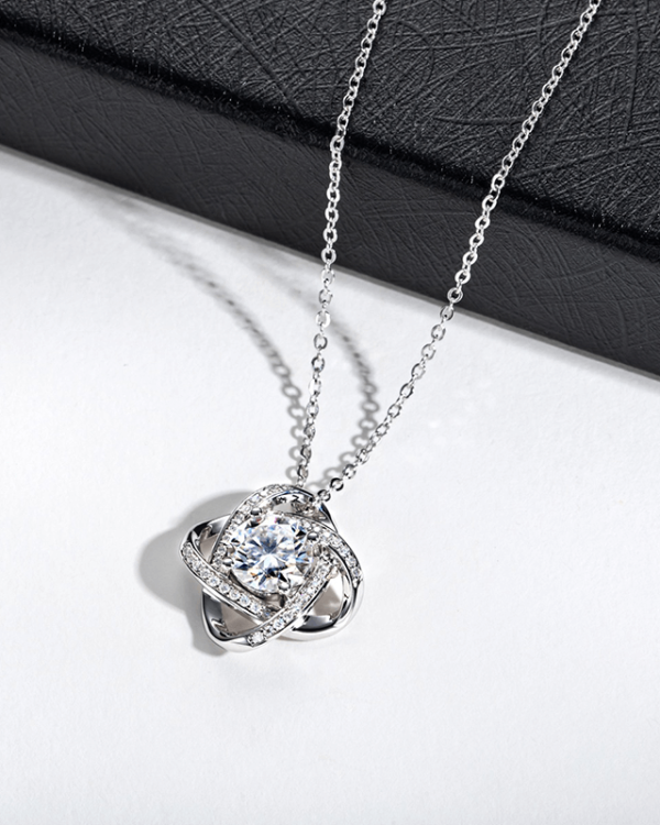 1CT Love Knot Moissanite Necklace S925 Silver Anniversary Pendant 13