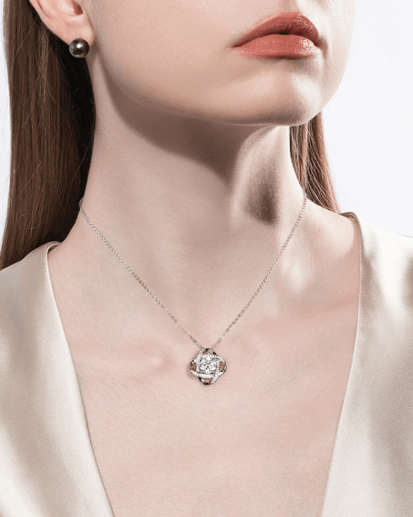 Alternative view of 1CT Love Knot Moissanite Necklace S925 Anniversary Pendant