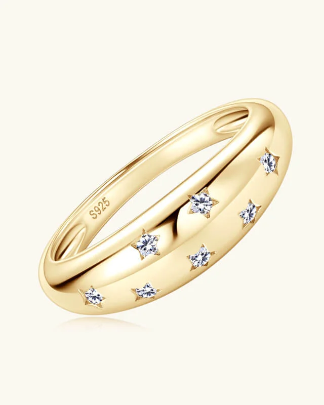 925 Sterling Silver Chunky Star Dome Ring with Moissanite