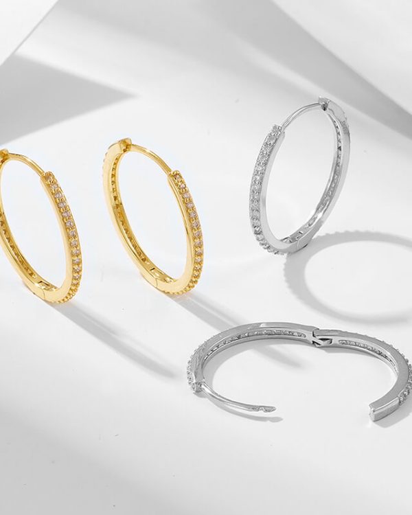 925 Sterling Silver Round Cubic Zirconia Huggie Hoops Earring 5