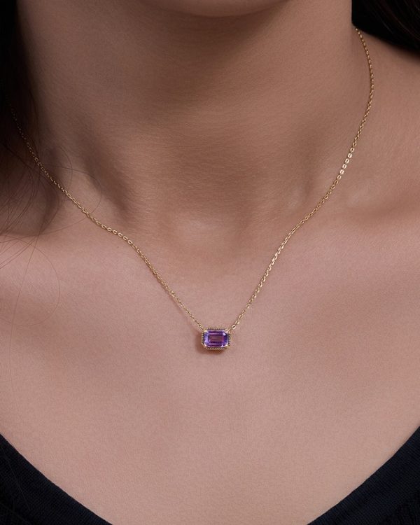 Alternative view of Square Cut Amethyst Birthstone Pendant Necklace Fine Jewelry