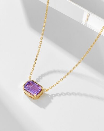 Square Cut Amethyst Birthstone Pendant Necklace Fine Jewelry