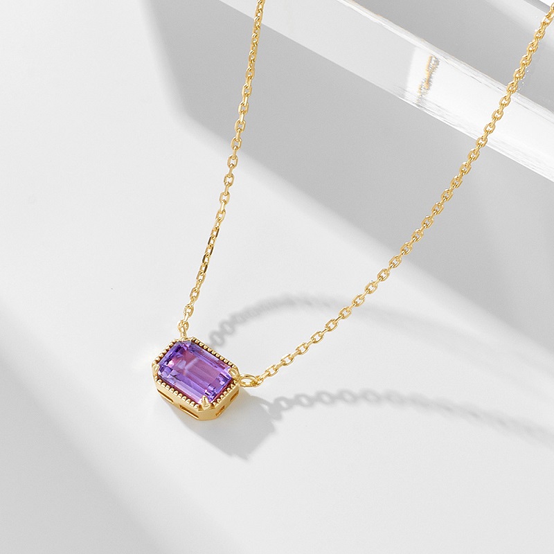 Square Cut Amethyst Birthstone Pendant Necklace Fine Jewelry