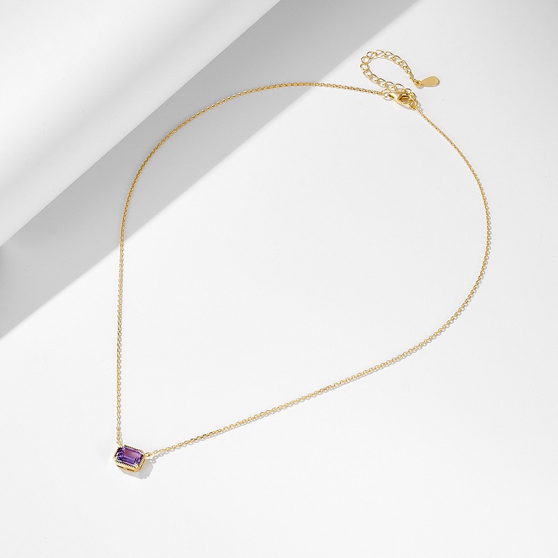 Square Cut Amethyst Birthstone Pendant Necklace Fine Jewelry - Image 6