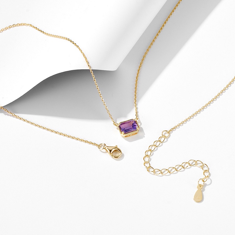 Square Cut Amethyst Birthstone Pendant Necklace Fine Jewelry - Image 5