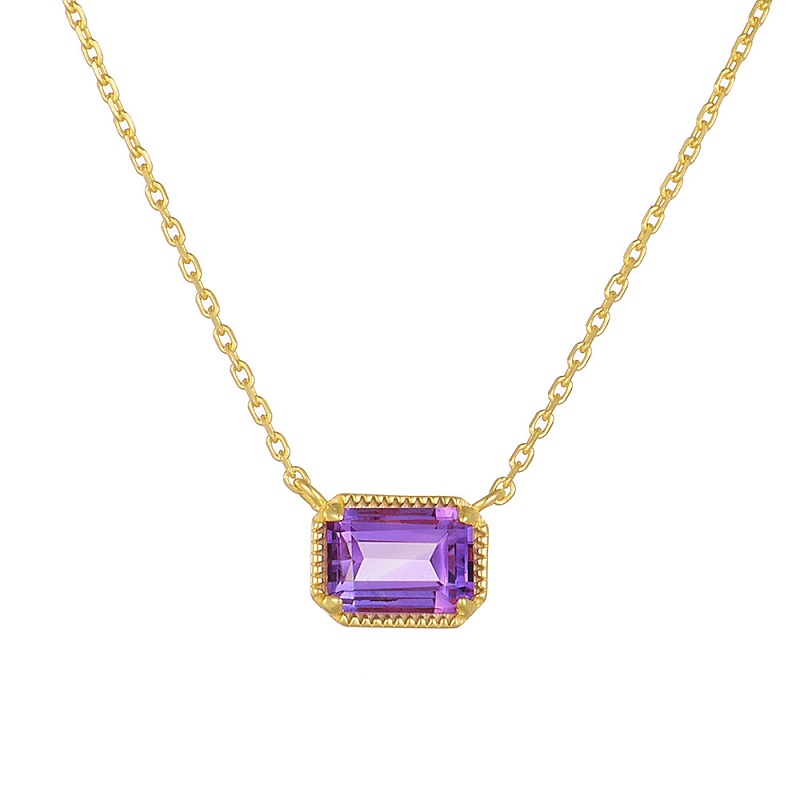 Square Cut Amethyst Birthstone Pendant Necklace Fine Jewelry - Image 4