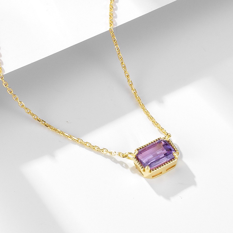 Alternative view of Square Cut Amethyst Birthstone Pendant Necklace Fine Jewelry