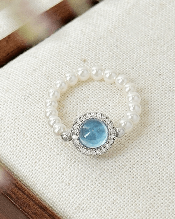 Aquamarine Pearl Bead Ring Knuckle Finger Rings - Image 5