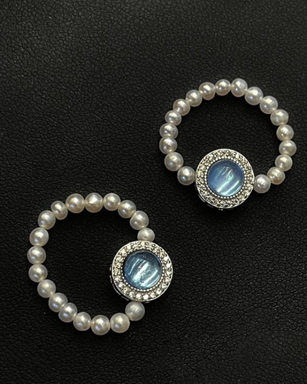 Aquamarine Pearl Bead Ring Knuckle Finger Rings - Image 9