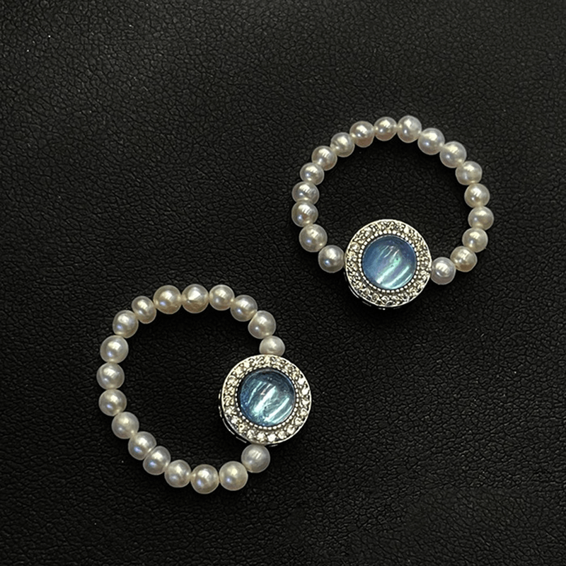Aquamarine Pearl Bead Ring Knuckle Finger Rings - Image 9