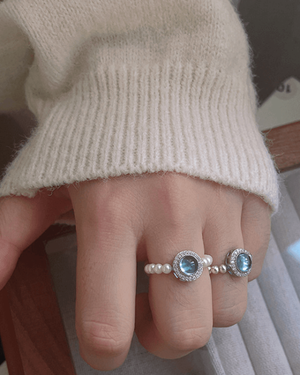 Aquamarine Pearl Bead Ring Knuckle Finger Rings - Image 3