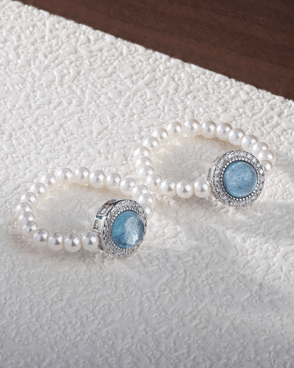 Aquamarine Pearl Bead Ring Knuckle Finger Rings - Image 4