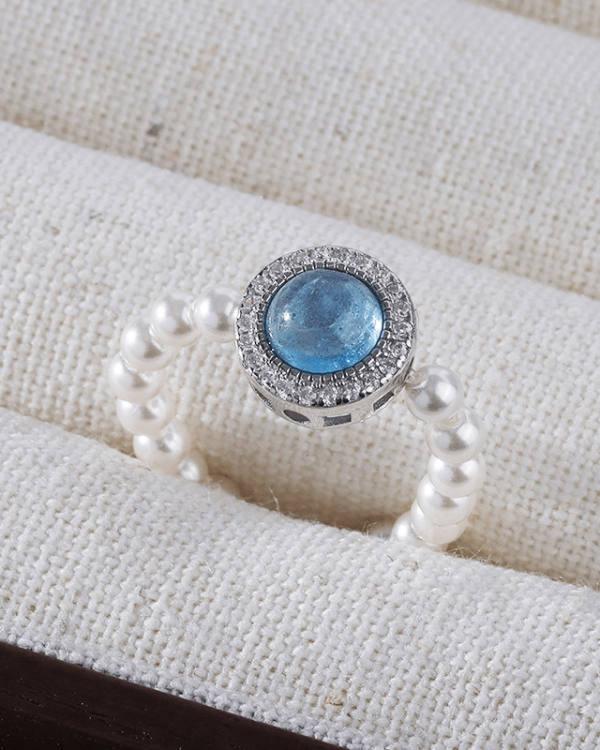 Aquamarine Pearl Bead Ring Knuckle Finger Rings - Image 7