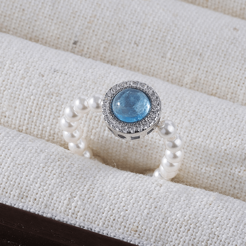 Aquamarine Pearl Bead Ring Knuckle Finger Rings - Image 7