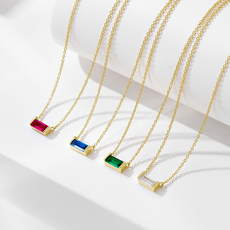 Colorful Birthday Stone Pendant S925 Collarbone Chain
