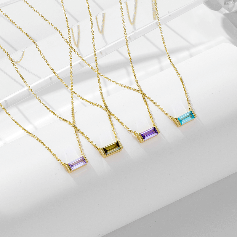 Alternative view of Colorful Birthday Stone Pendant S925 Collarbone Chain