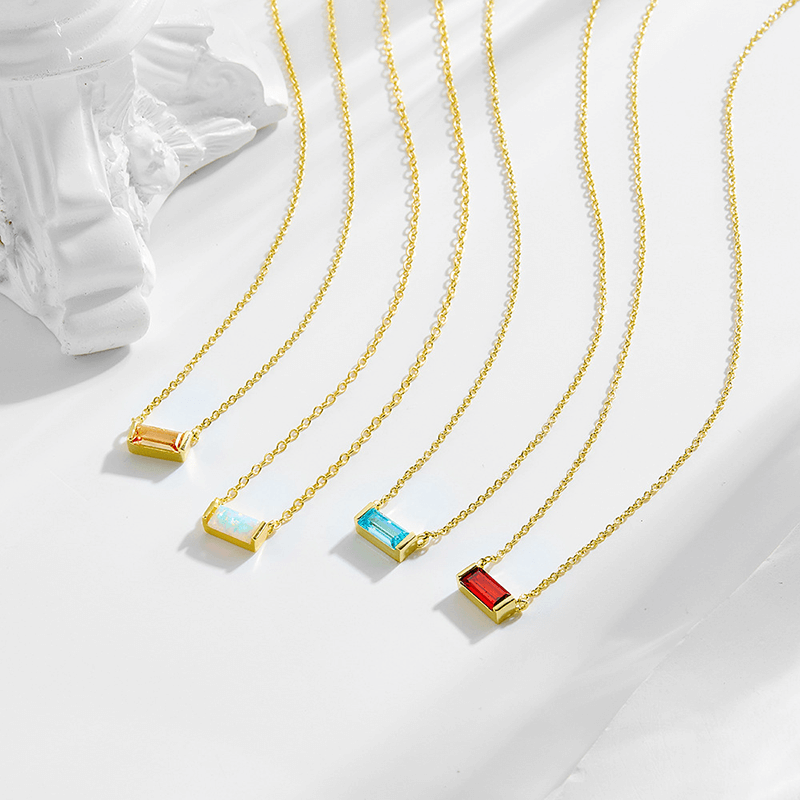 Colorful Birthday Stone Pendant S925 Collarbone Chain 4