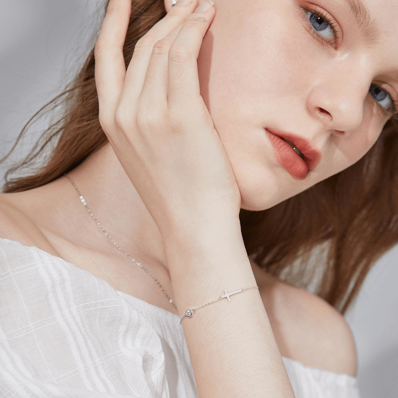 Alternative view of Faith Cross Bracelet with Moissanite 925 Silver Adjustable Bracelets