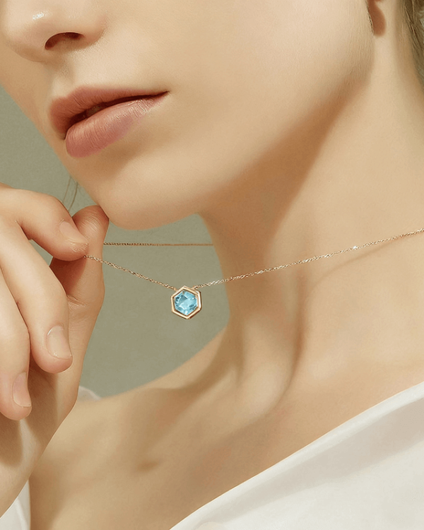 Alternative view of Hexagon March Aquamarine Birthstone Jewelry Necklace