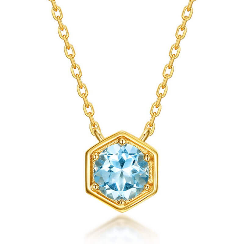Hexagon March Aquamarine Birthstone Jewelry Necklace - Image 4