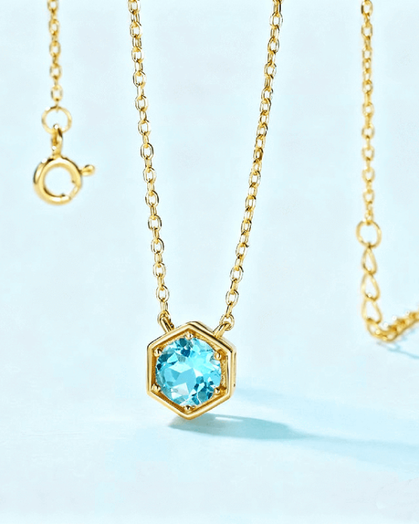 Hexagon Aquamarine Stone Pendant 2