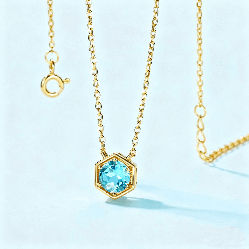 Hexagon March Aquamarine Birthstone Jewelry Necklace - Image 3