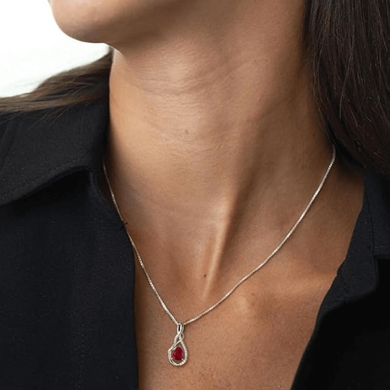 Alternative view of Infinity Teardrop Pendant Necklace S925 Silver Birthstone Jewelry