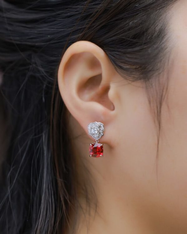 Alternative view of Lab Grown Ruby Rose Earring July Birthstone Flower Series Jewelry