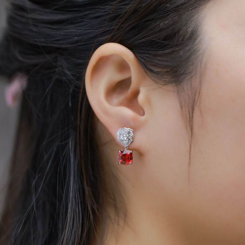 Lab Grown Ruby Rose Earring July Birthstone Flower Series Jewelry - Image 5