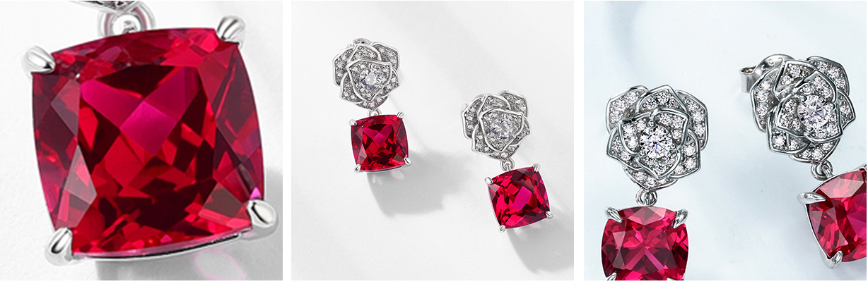 Lab Grown Ruby Rose Earring July Birthstone 1