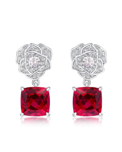 Alternative view of Lab Grown Ruby Rose Earring July Birthstone Flower Series Jewelry