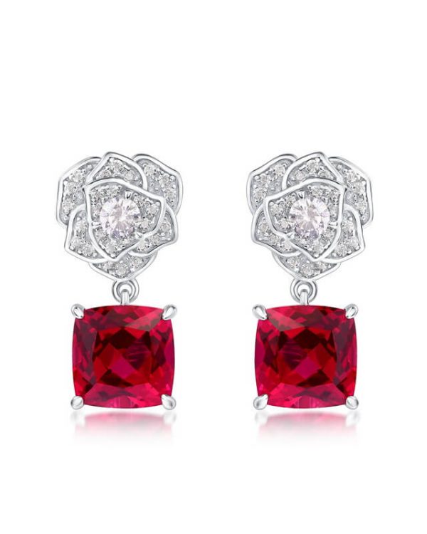 Lab Grown Ruby Rose Earring July Birthstone Flower Series Jewelry - Image 4
