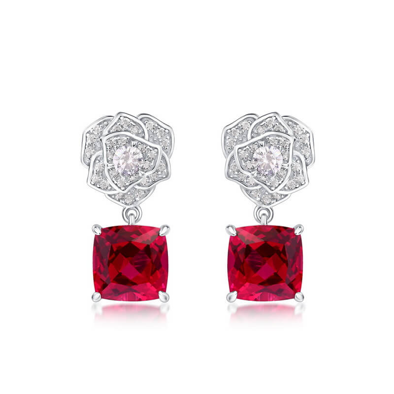 Alternative view of Lab Grown Ruby Rose Earring July Birthstone Flower Series Jewelry