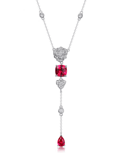 Alternative view of Lab Grown Ruby Rose Long Chain Necklace Birthstone Jewelry