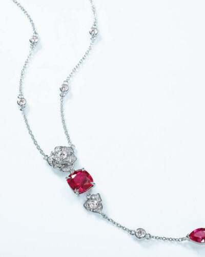 Lab Grown Ruby Rose Long Chain Necklace Birthstone Jewelry