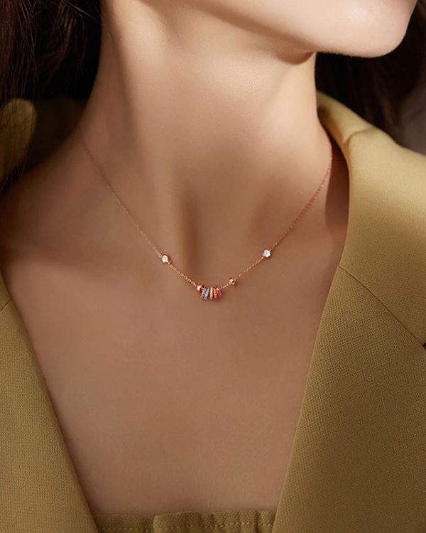 Alternative view of Luxury Hoop Rainbow Necklace S925 Silver Collarbone Chain