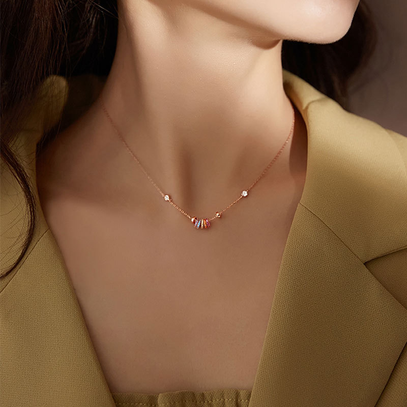 Alternative view of Luxury Hoop Rainbow Necklace S925 Silver Collarbone Chain