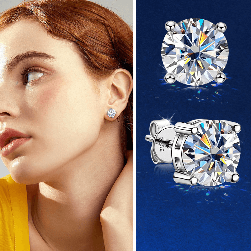 Moissanite Stud Earrings 925 Sterling Silver 18K Jewelry - Image 3
