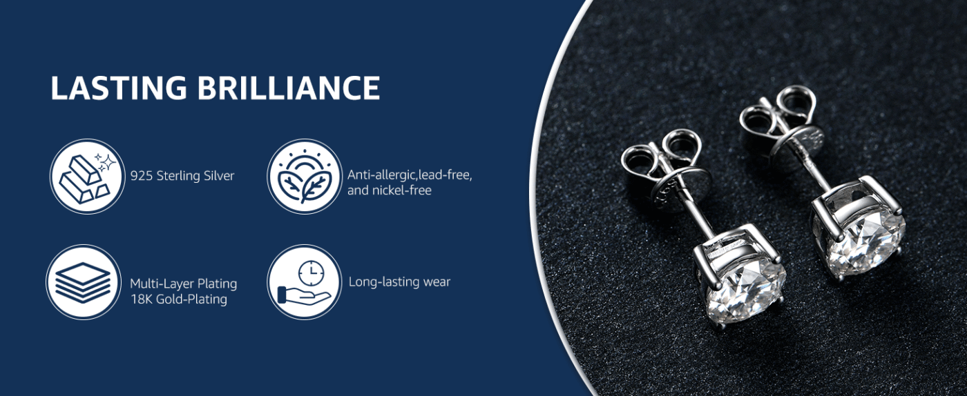 Moissanite Stud Earrings 925 Sterling Silver Jewelry 3