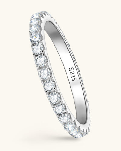 Alternative view of Moissanite Wedding Band Sterling Silver Eternity Stackable Ring