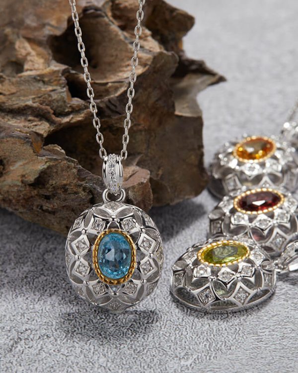Alternative view of Natural Gemstone Necklace Oval Birthstone Pendant