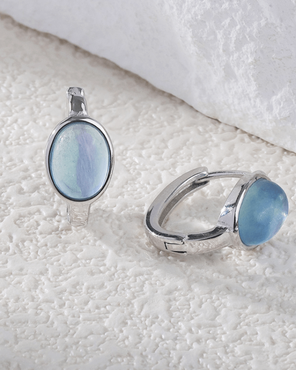 Oval Aquamarine Birthstone Earrings S925 Crystal Huggie Earrings - Image 4